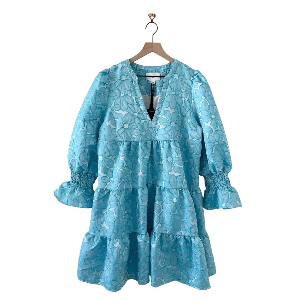 Pomander Place Tuckernuck Kenzo Dress Blue Daisy Jacquard Floral Sz L NWT